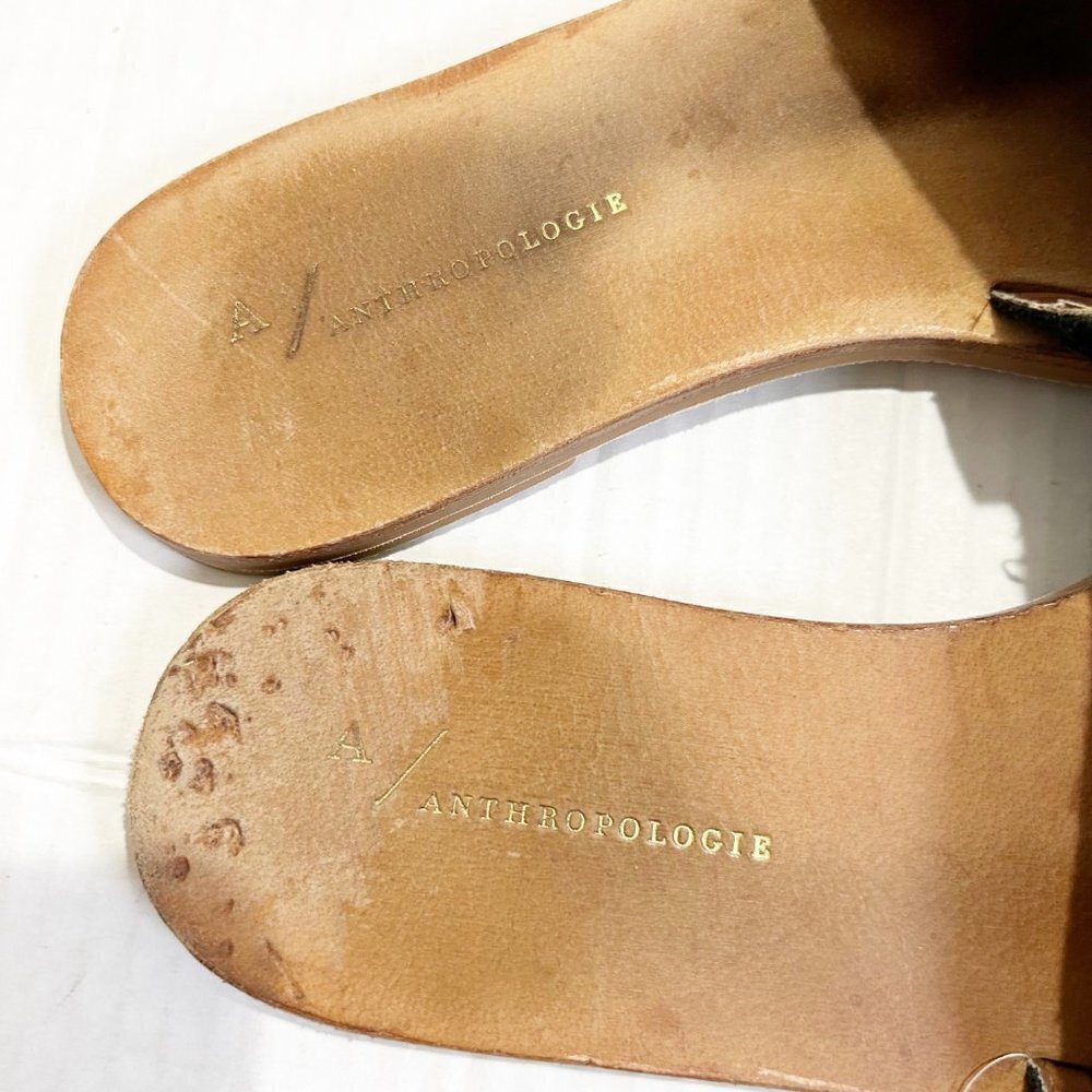 🌷Sale Anthropologie Stephanie Handmade Embroidered Slides Sandals Size 7 Black - Picture 5 of 12